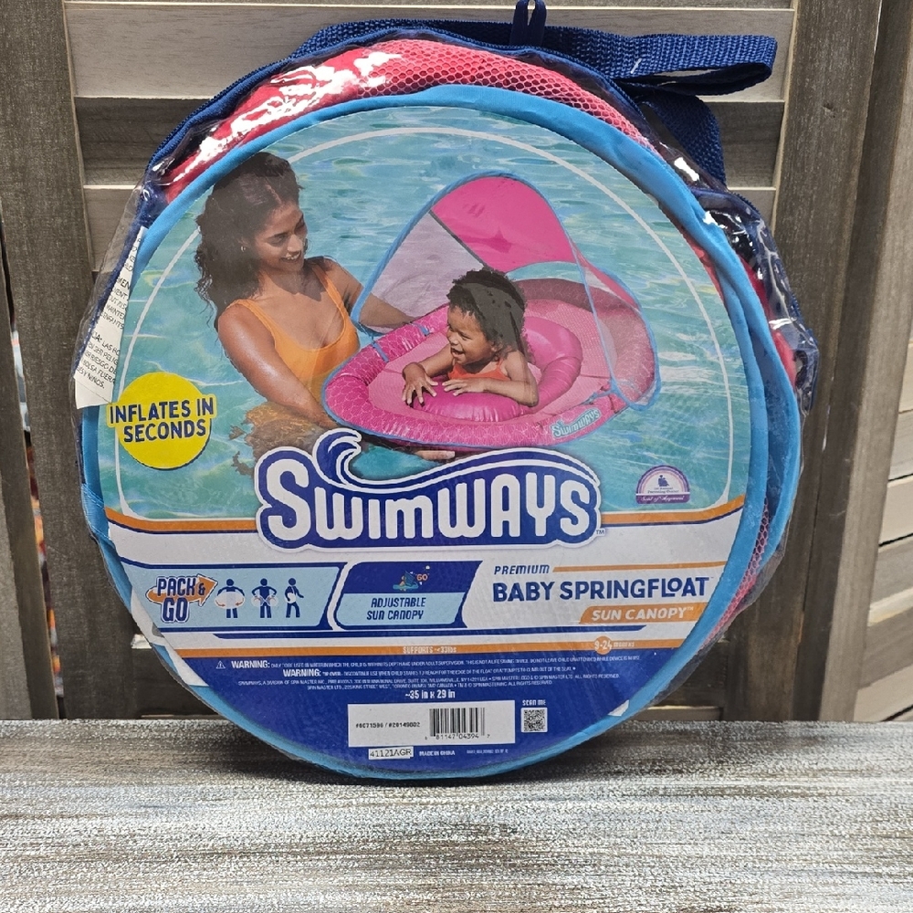 SwimWays Baby Spring Float with Sun Canopy - Pink and Blue